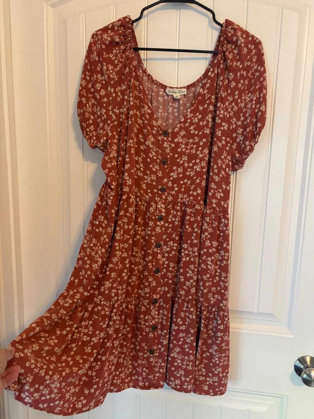 Rust Floral Faux Button-Front Tiered Mini Dress - Picture 4 of 5